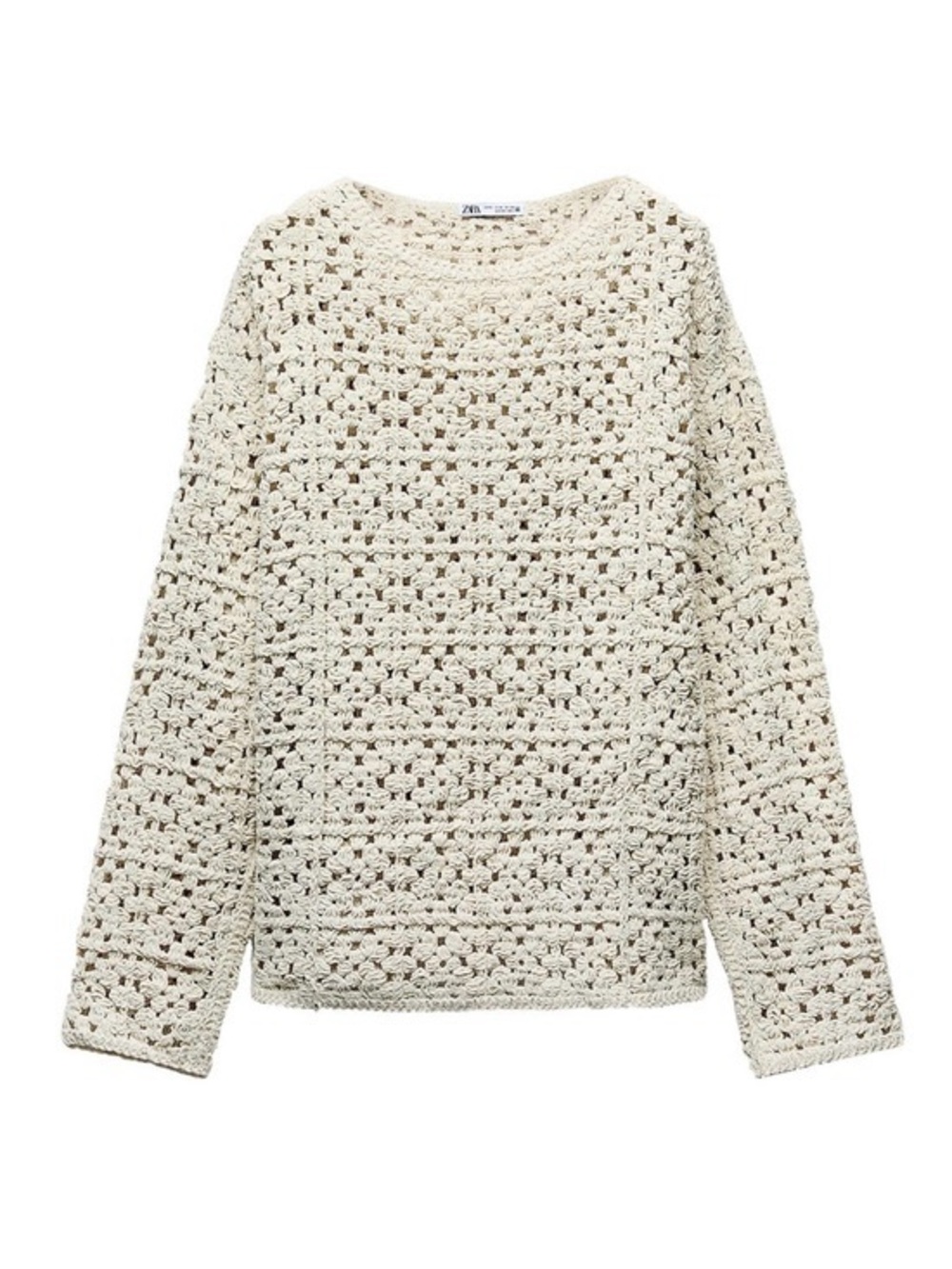 Zara Open-work Chenille Crochet Knit Sweater Cream Ecru Size Medium